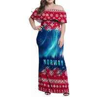 Norway Christmas Family Matching Off Shoulder Maxi Dress and Hawaiian Shirt with Northern Lights Snowflake Pattern and Nordic Forest - Wonder Print Shop