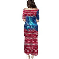 Norway Christmas Family Matching Puletasi and Hawaiian Shirt with Northern Lights Snowflake Pattern and Nordic Forest - Wonder Print Shop