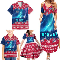 Norway Christmas Family Matching Summer Maxi Dress and Hawaiian Shirt with Northern Lights Snowflake Pattern and Nordic Forest - Wonder Print Shop
