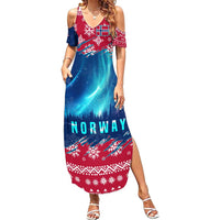 Norway Christmas Family Matching Summer Maxi Dress and Hawaiian Shirt with Northern Lights Snowflake Pattern and Nordic Forest - Wonder Print Shop