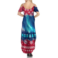 Norway Christmas Family Matching Summer Maxi Dress and Hawaiian Shirt with Northern Lights Snowflake Pattern and Nordic Forest - Wonder Print Shop