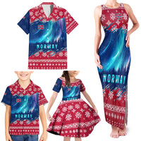Norway Christmas Family Matching Tank Maxi Dress and Hawaiian Shirt with Northern Lights Snowflake Pattern and Nordic Forest - Wonder Print Shop