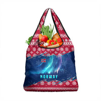 Norway Christmas Grocery Bag with Northern Lights Snowflake Pattern and Nordic Forest - Wonder Print Shop