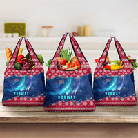 Norway Christmas Grocery Bag with Northern Lights Snowflake Pattern and Nordic Forest - Wonder Print Shop