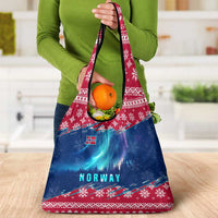 Norway Christmas Grocery Bag with Northern Lights Snowflake Pattern and Nordic Forest - Wonder Print Shop