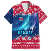 Norway Christmas Hawaiian Shirt with Northern Lights Snowflake Pattern and Nordic Forest - Wonder Print Shop