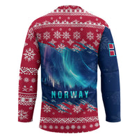Norway Christmas Hockey Jersey with Northern Lights Snowflake Pattern and Nordic Forest - Wonder Print Shop