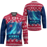 Norway Christmas Hockey Jersey with Northern Lights Snowflake Pattern and Nordic Forest - Wonder Print Shop