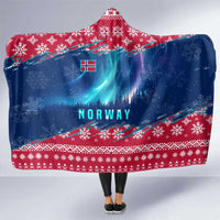 Norway Christmas Hooded Blanket with Northern Lights Snowflake Pattern and Nordic Forest - Wonder Print Shop