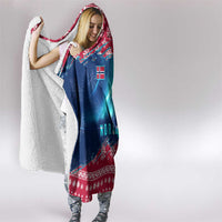 Norway Christmas Hooded Blanket with Northern Lights Snowflake Pattern and Nordic Forest - Wonder Print Shop