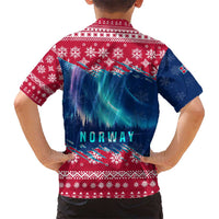 Norway Christmas Kid Hawaiian Shirt with Northern Lights Snowflake Pattern and Nordic Forest - Wonder Print Shop
