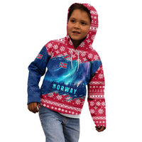 Norway Christmas Kid Hoodie with Northern Lights Snowflake Pattern and Nordic Forest - Wonder Print Shop