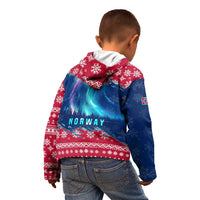 Norway Christmas Kid Hoodie with Northern Lights Snowflake Pattern and Nordic Forest - Wonder Print Shop