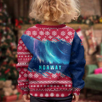 Norway Christmas Kid Ugly Christmas Sweater with Northern Lights Snowflake Pattern and Nordic Forest - Wonder Print Shop