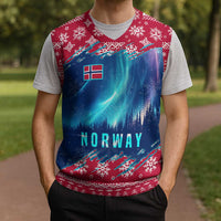 Norway Christmas Knitted V-Neck Vest with Northern Lights Snowflake Pattern and Nordic Forest - Wonder Print Shop