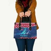 Norway Christmas Leather Bag with Northern Lights Snowflake Pattern and Nordic Forest - Wonder Print Shop