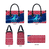 Norway Christmas Leather Bag with Northern Lights Snowflake Pattern and Nordic Forest - Wonder Print Shop