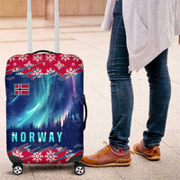 Norway Christmas Luggage Cover with Northern Lights Snowflake Pattern and Nordic Forest - Wonder Print Shop