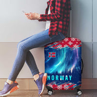 Norway Christmas Luggage Cover with Northern Lights Snowflake Pattern and Nordic Forest - Wonder Print Shop