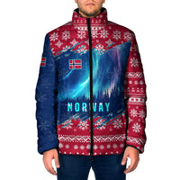 Norway Christmas Padded Jacket with Northern Lights Snowflake Pattern and Nordic Forest - Wonder Print Shop