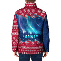 Norway Christmas Padded Jacket with Northern Lights Snowflake Pattern and Nordic Forest - Wonder Print Shop