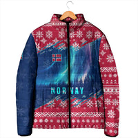 Norway Christmas Padded Jacket with Northern Lights Snowflake Pattern and Nordic Forest - Wonder Print Shop