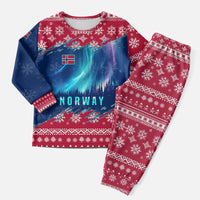 Norway Christmas Pajama Set with Northern Lights Snowflake Pattern and Nordic Forest - Wonder Print Shop