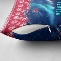Norway Christmas Pillow Cover with Northern Lights Snowflake Pattern and Nordic Forest - Wonder Print Shop