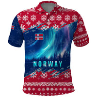 Norway Christmas Polo Shirt with Northern Lights Snowflake Pattern and Nordic Forest - Wonder Print Shop
