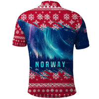 Norway Christmas Polo Shirt with Northern Lights Snowflake Pattern and Nordic Forest - Wonder Print Shop