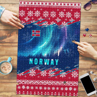 Norway Christmas Puzzle with Northern Lights Snowflake Pattern and Nordic Forest - Wonder Print Shop