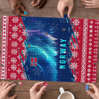 Norway Christmas Puzzle with Northern Lights Snowflake Pattern and Nordic Forest - Wonder Print Shop