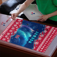 Norway Christmas Puzzle with Northern Lights Snowflake Pattern and Nordic Forest - Wonder Print Shop