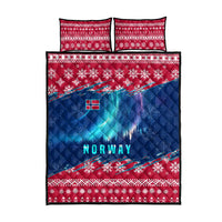 Norway Christmas Quilt Bed Set with Northern Lights Snowflake Pattern and Nordic Forest - Wonder Print Shop