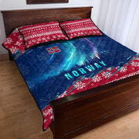 Norway Christmas Quilt Bed Set with Northern Lights Snowflake Pattern and Nordic Forest - Wonder Print Shop