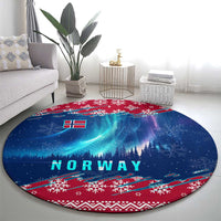 Norway Christmas Round Carpet with Northern Lights Snowflake Pattern and Nordic Forest - Wonder Print Shop