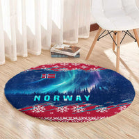 Norway Christmas Round Carpet with Northern Lights Snowflake Pattern and Nordic Forest - Wonder Print Shop