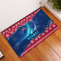 Norway Christmas Rubber Doormat with Northern Lights Snowflake Pattern and Nordic Forest - Wonder Print Shop