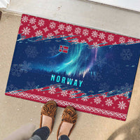 Norway Christmas Rubber Doormat with Northern Lights Snowflake Pattern and Nordic Forest - Wonder Print Shop