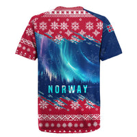 Norway Christmas Rugby Jersey with Northern Lights Snowflake Pattern and Nordic Forest - Wonder Print Shop