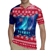 Norway Christmas Rugby Jersey with Northern Lights Snowflake Pattern and Nordic Forest - Wonder Print Shop