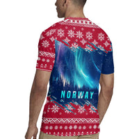 Norway Christmas Rugby Jersey with Northern Lights Snowflake Pattern and Nordic Forest - Wonder Print Shop