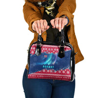Norway Christmas Shoulder Handbag with Northern Lights Snowflake Pattern and Nordic Forest - Wonder Print Shop
