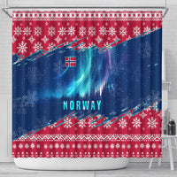 Norway Christmas Shower Curtain with Northern Lights Snowflake Pattern and Nordic Forest - Wonder Print Shop
