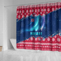 Norway Christmas Shower Curtain with Northern Lights Snowflake Pattern and Nordic Forest - Wonder Print Shop