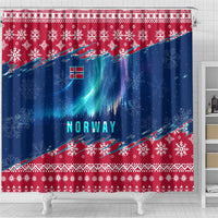Norway Christmas Shower Curtain with Northern Lights Snowflake Pattern and Nordic Forest - Wonder Print Shop