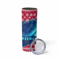 Norway Christmas Skinny Tumbler with Northern Lights Snowflake Pattern and Nordic Forest - Wonder Print Shop