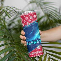Norway Christmas Skinny Tumbler with Northern Lights Snowflake Pattern and Nordic Forest - Wonder Print Shop