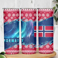 Norway Christmas Skinny Tumbler with Northern Lights Snowflake Pattern and Nordic Forest - Wonder Print Shop