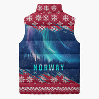 Norway Christmas Sleeveless Puffer Jacket with Northern Lights Snowflake Pattern and Nordic Forest - Wonder Print Shop